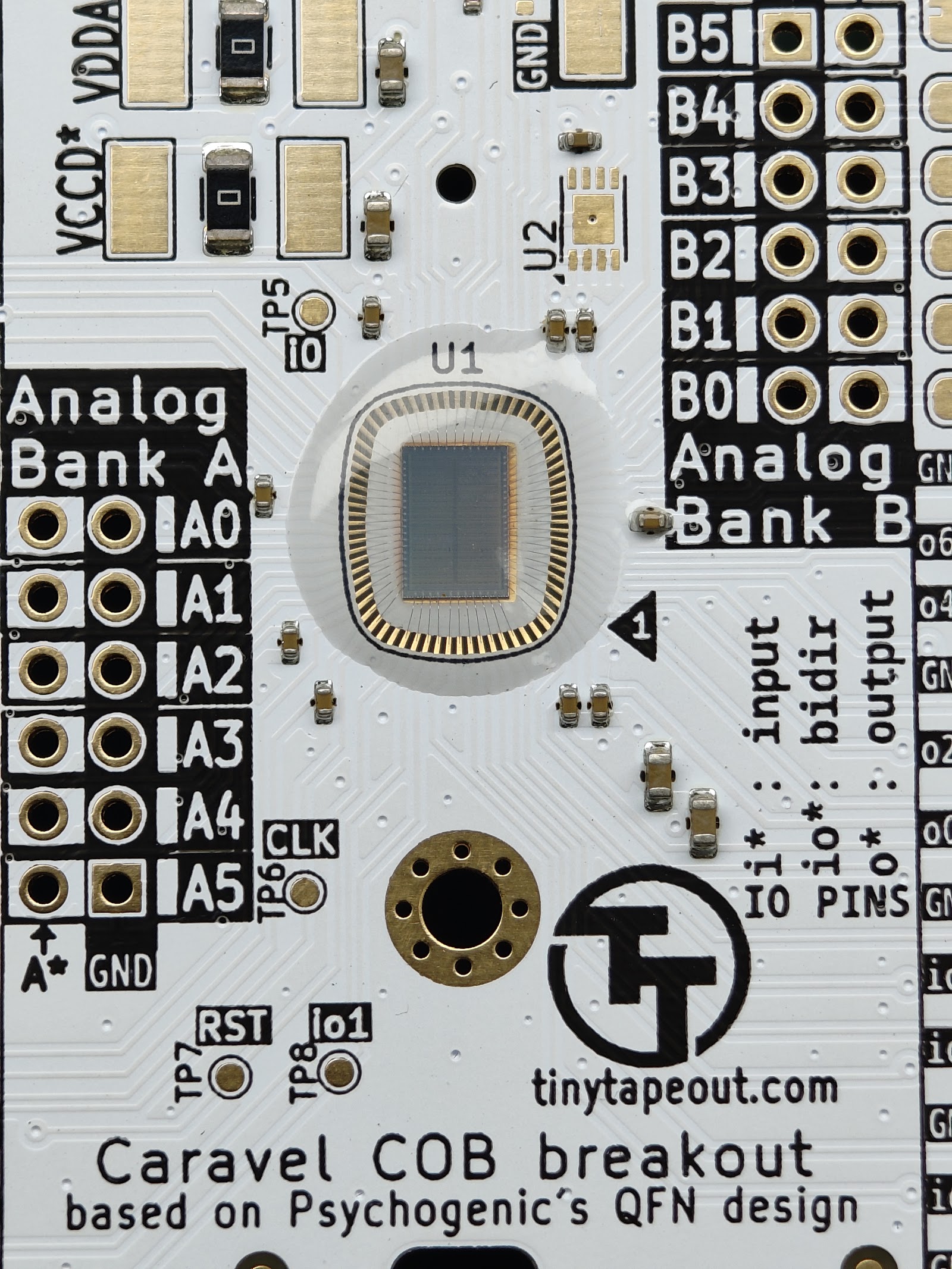 Macro close-up of a bonded die on the TT08 board