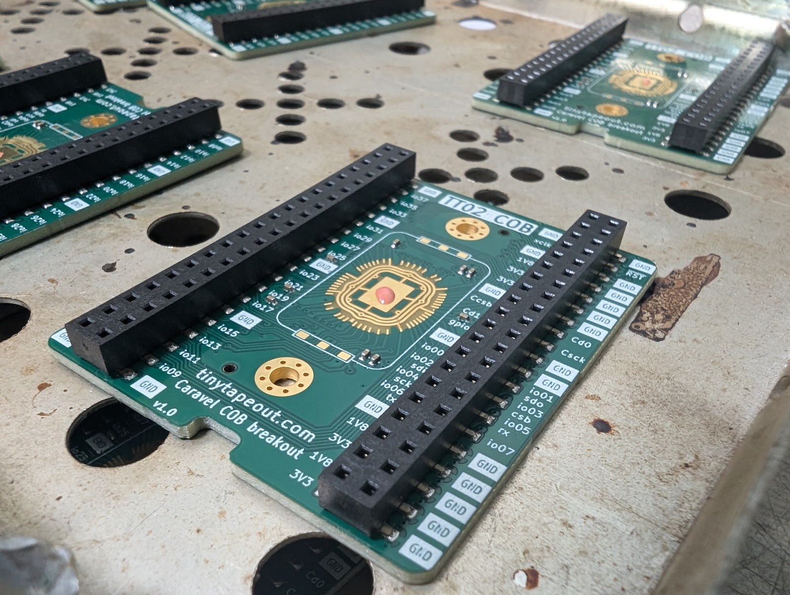 Batch of COB boards laid out for production